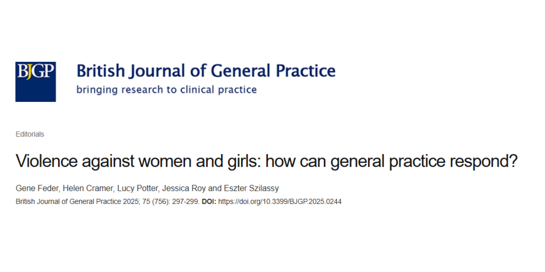 BJGP article urges trauma-informed care, strong referral pathways, and funding for IRIS to tackle violence against women and girls.